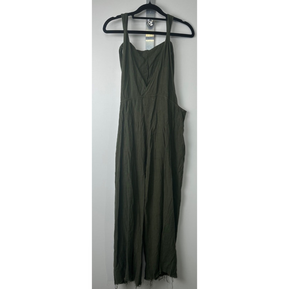 Natural Life Carly olive drab green overalls jumpsuit women M Linen Blend B18 - Picture 5 of 9